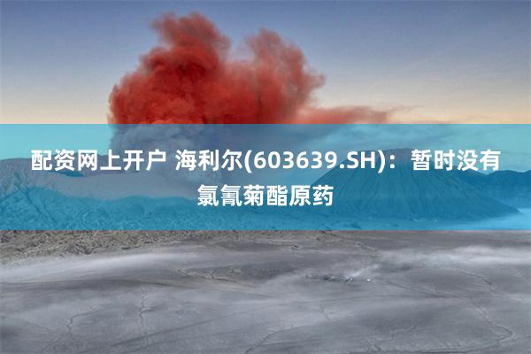 配资网上开户 海利尔(603639.SH)：暂时没有氯氰菊酯原药